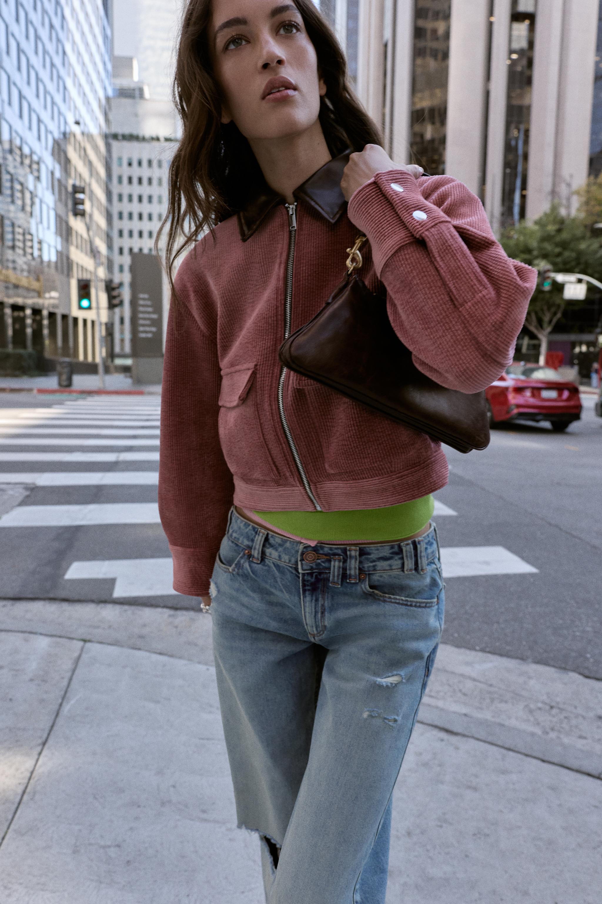 BLOUSON EN VELOURS CÔTELÉ À COL MATIÈRE SYNTHÉTIQUE